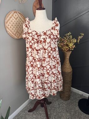 Universal Thread Rust and Cream Floral Button-Front babydoll boho floral dress